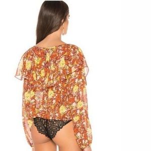 Free People Red Sienna Combo Boho Long Sleeve Body Suit S